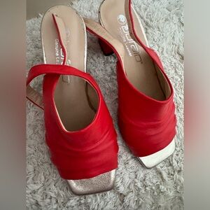 BUFFALO Red Women's Mid-Heel Sandals - Genuine Leather